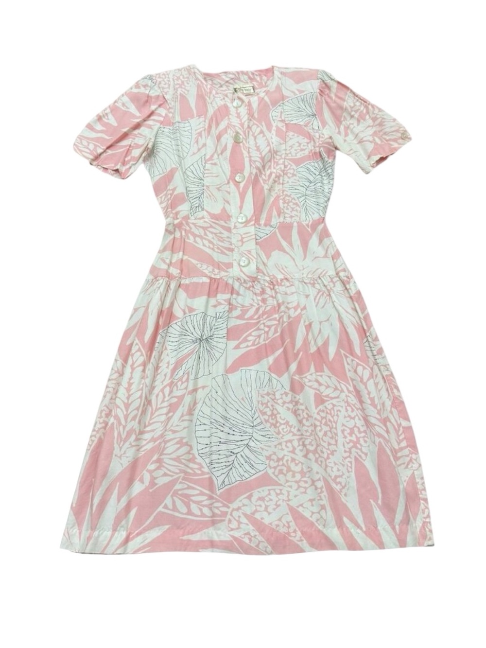 Vintage Christina Grant Pink White Floral Rayon Dress 1980s